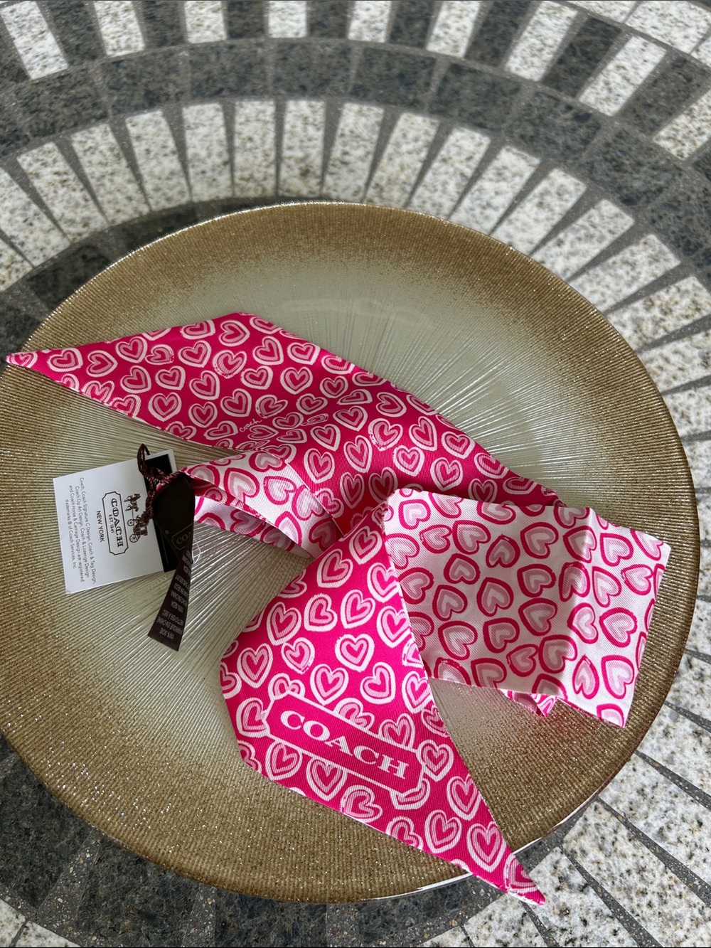Coach Pink and White Heart-Print Pony Silk Twilly - Picture 3 of 4